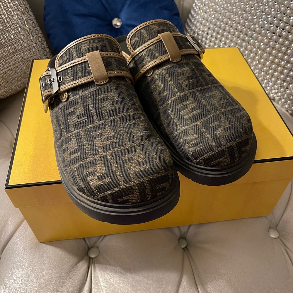 Fendi Monogram Slip-On Shoes in Dark Brown and Black
